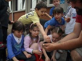 Bambini che toccano la terra